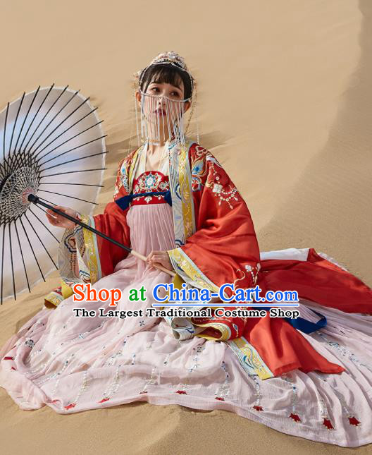 Traditional Chinese Tang Dynasty Princess Embroidered Wedding Hanfu Dress Ancient Drama Court Bride Historical Costume for Women