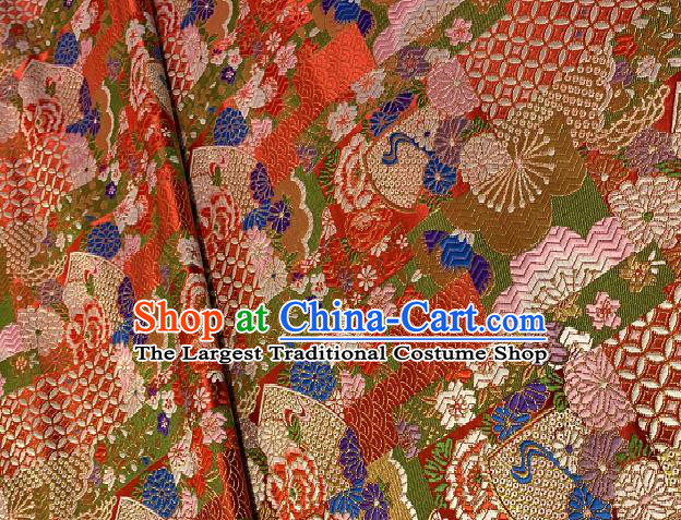 Japan Classical Pattern Design Red Brocade Asian Japanese Traditional Kimono Silk Fabric Material