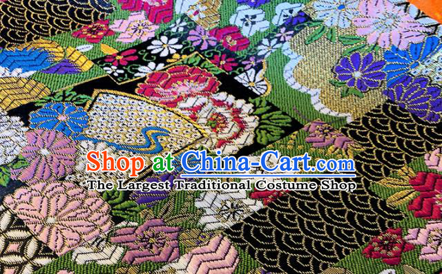 Japan Classical Pattern Design Black Brocade Asian Japanese Traditional Kimono Silk Fabric Material
