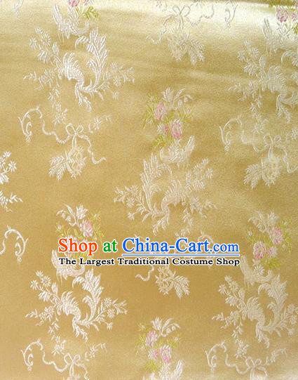 Chinese Classical Ribbon Chrysanthemum Pattern Design Golden Brocade Asian Traditional Hanfu Silk Fabric Tang Suit Fabric Material