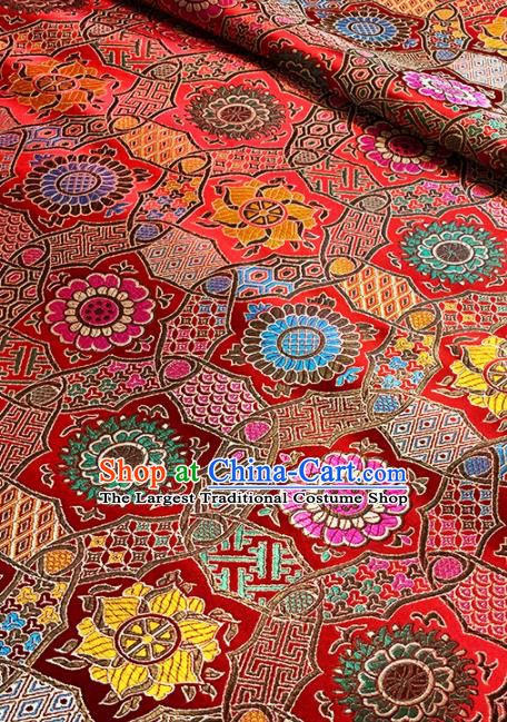 Chinese Classical Galsang Flower Pattern Design Red Brocade Drapery Asian Traditional Tang Suit Silk Fabric Material