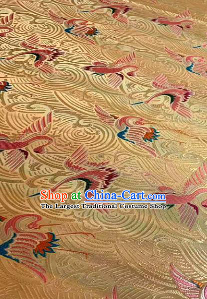 Japan Classical Cranes Pattern Design Golden Brocade Asian Japanese Traditional Kimono Silk Fabric Material