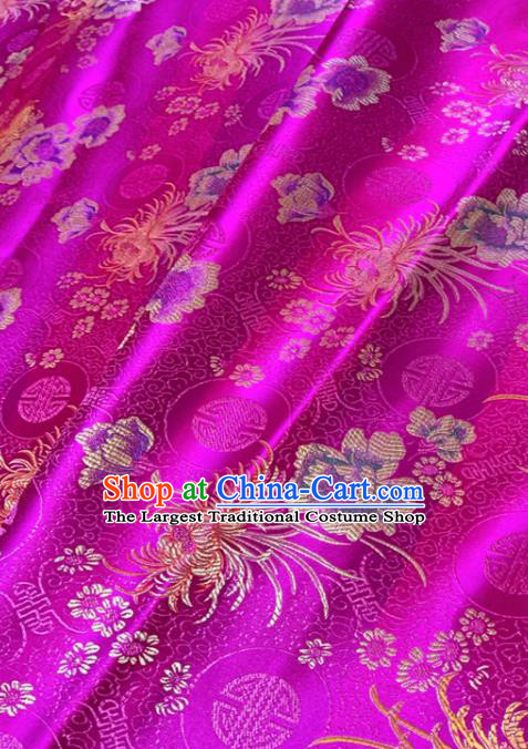 Chinese Classical Chrysanthemum Peony Pattern Design Rosy Brocade Drapery Asian Traditional Tang Suit Silk Fabric Material