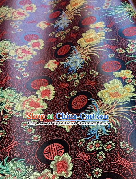 Chinese Classical Chrysanthemum Peony Pattern Design Brown Brocade Drapery Asian Traditional Tang Suit Silk Fabric Material