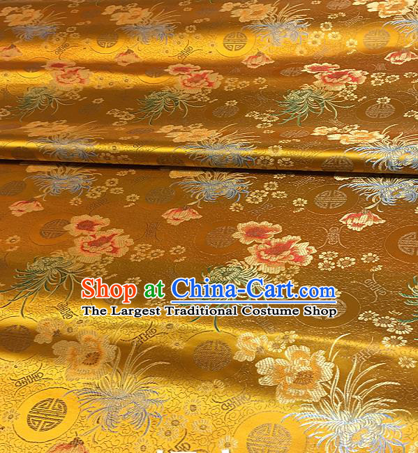 Chinese Classical Chrysanthemum Peony Pattern Design Golden Brocade Drapery Asian Traditional Tang Suit Silk Fabric Material