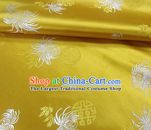 Traditional Chinese Classical Chrysanthemum Pattern Design Fabric Yellow Brocade Tang Suit Satin Drapery Asian Silk Material