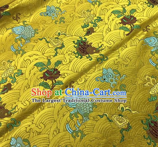 Traditional Chinese Classical Carps Pattern Design Fabric Golden Brocade Tang Suit Satin Drapery Asian Silk Material