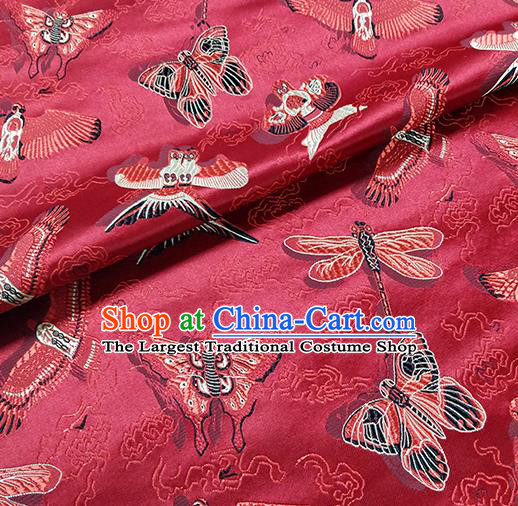 Traditional Chinese Classical Kites Pattern Design Fabric Red Brocade Tang Suit Satin Drapery Asian Silk Material