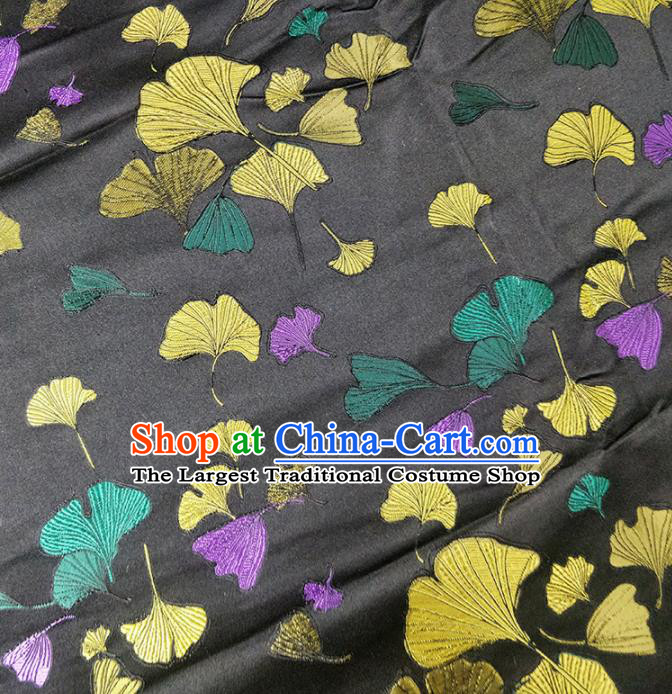 Traditional Chinese Classical Ginkgo Leaf Pattern Design Fabric Black Brocade Tang Suit Satin Drapery Asian Silk Material