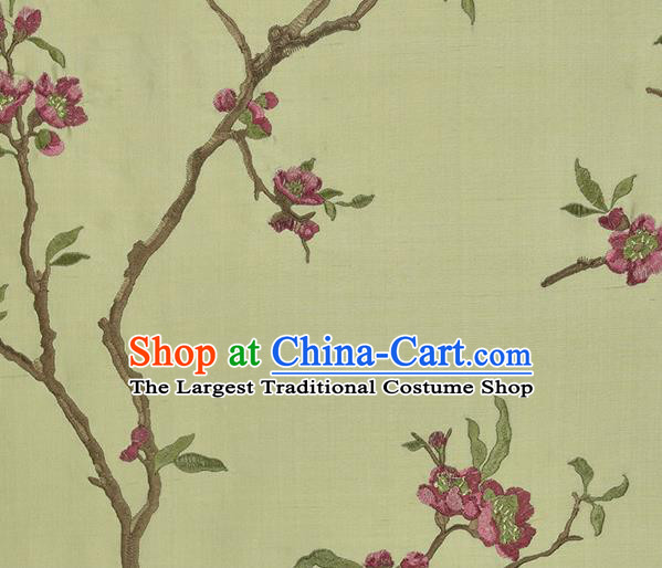 Traditional Chinese Classical Embroidered Plum Blossom Pattern Design Fabric Light Green Brocade Tang Suit Satin Drapery Asian Silk Material