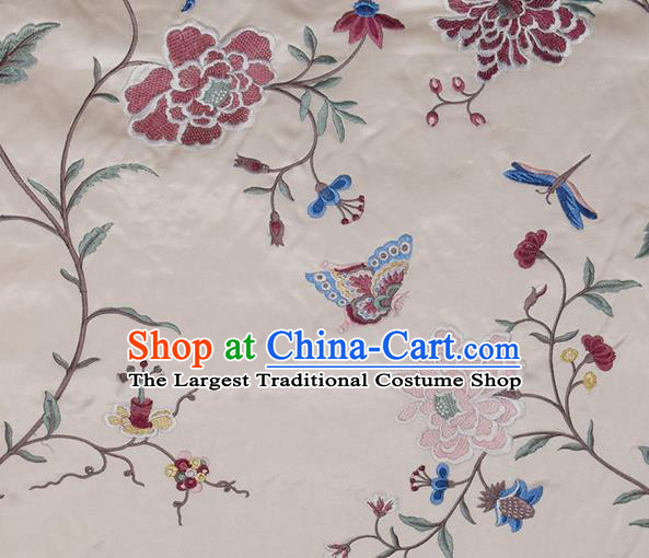 Traditional Chinese Classical Embroidered Red Peony Pattern Design Fabric Brocade Tang Suit Satin Drapery Asian Silk Material