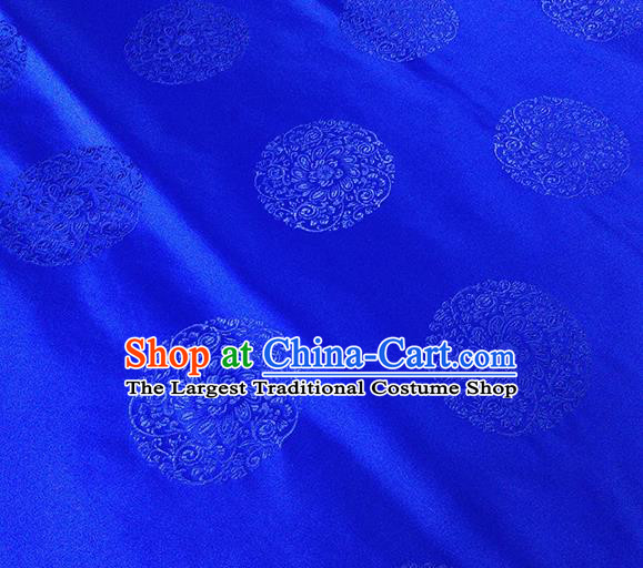 Traditional Chinese Classical Round Flowers Pattern Design Fabric Royalblue Brocade Tang Suit Satin Drapery Asian Silk Material