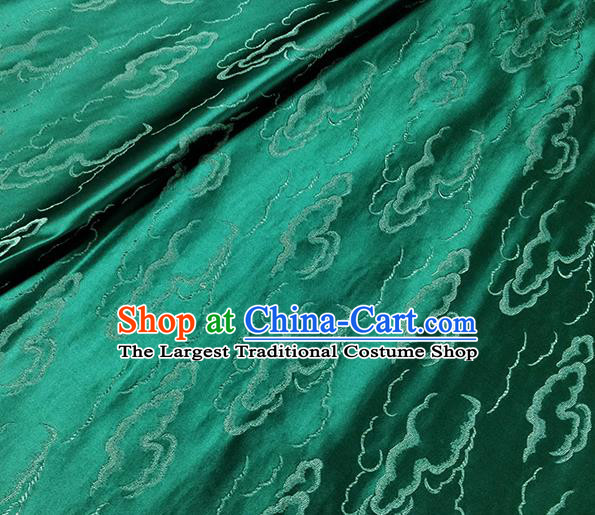 Traditional Chinese Classical Auspicious Clouds Pattern Design Fabric Deep Green Brocade Tang Suit Satin Drapery Asian Silk Material