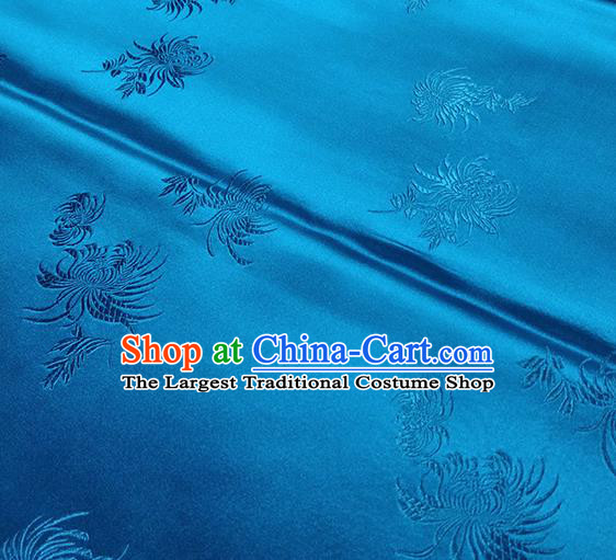 Traditional Chinese Classical Chrysanthemum Pattern Design Fabric Blue Brocade Tang Suit Satin Drapery Asian Silk Material