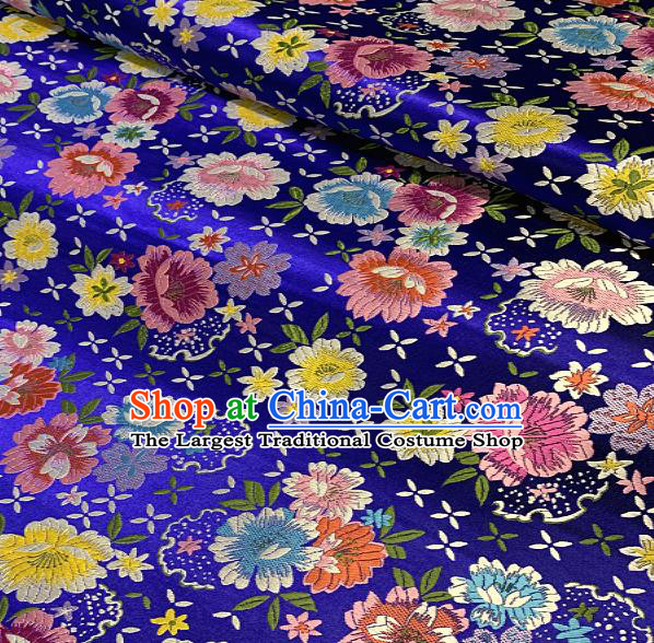 Chinese Traditional Royalblue Brocade Classical Peony Pattern Design Satin Drapery Asian Tang Suit Silk Fabric Material