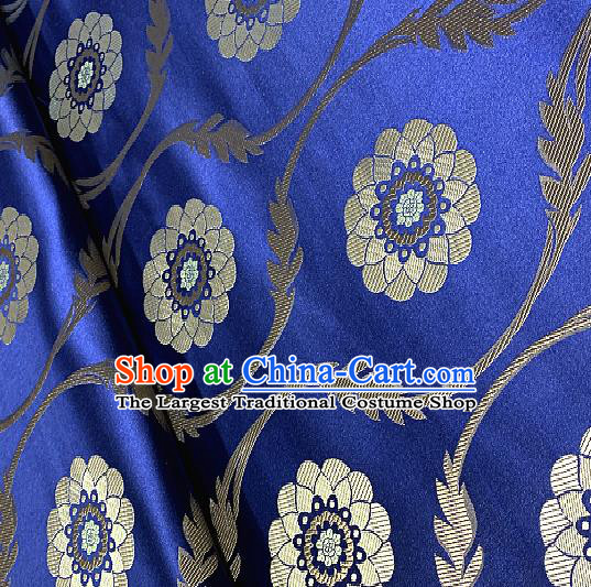 Chinese Traditional Lotus Pattern Design Royalblue Brocade Classical Satin Drapery Asian Tang Suit Silk Fabric Material