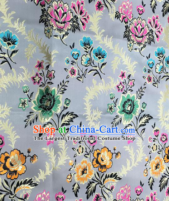 Traditional Chinese Royal Peony Pattern Design Grey Brocade Classical Satin Drapery Asian Tang Suit Silk Fabric Material