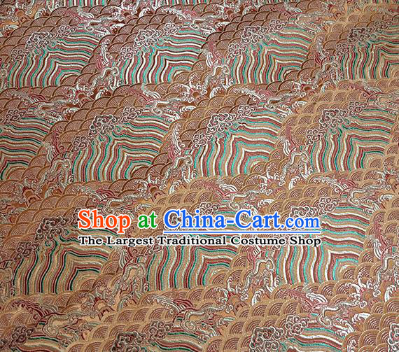 Traditional Chinese Classical Sea Waves Pattern Design Fabric Bronze Brocade Tang Suit Satin Drapery Asian Silk Material