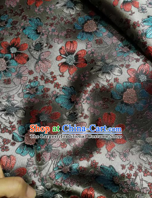 Asian Chinese Classical Flowers Pattern Design Grey Brocade Fabric Traditional Tang Suit Satin Drapery Silk Material