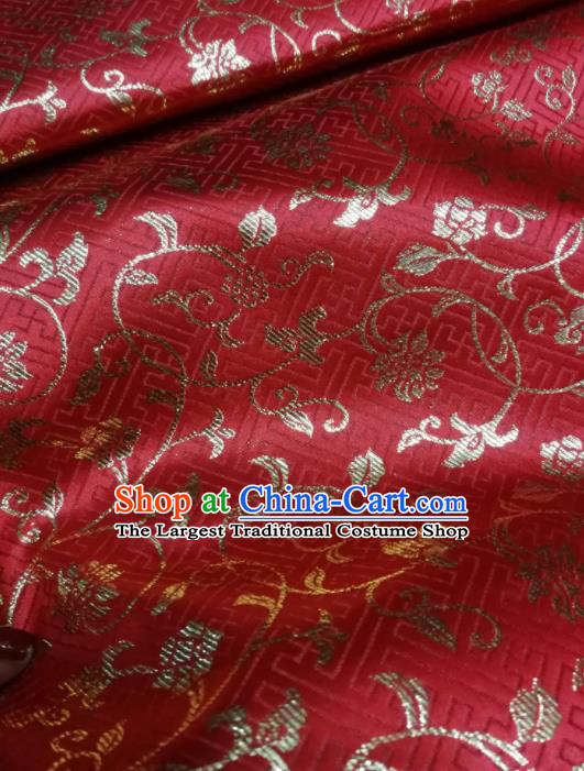 Asian Chinese Classical Timbo Pattern Design Red Brocade Fabric Traditional Tang Suit Satin Drapery Silk Material