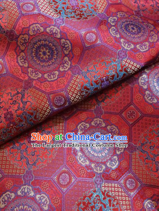 Asian Chinese Classical Pattern Design Red Brocade Fabric Traditional Tang Suit Satin Drapery Silk Material