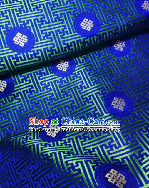Asian Chinese Classical Lucky Knots Pattern Design Royalblue Brocade Fabric Traditional Tang Suit Satin Drapery Silk Material