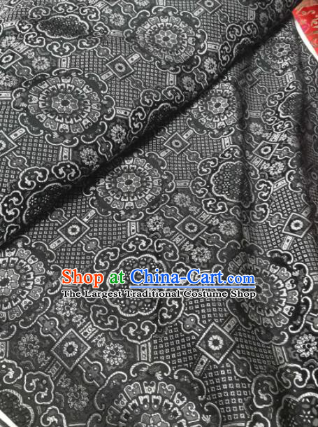 Asian Chinese Classical Galsang Flowers Pattern Design Deep Grey Brocade Fabric Traditional Tang Suit Satin Drapery Silk Material