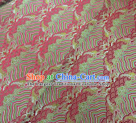 Traditional Chinese Classical Sea Waves Pattern Design Fabric Red Brocade Tang Suit Satin Drapery Asian Silk Material