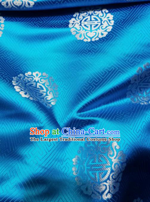 Asian Chinese Royal Propitious Pattern Design Blue Brocade Fabric Traditional Tang Suit Satin Classical Drapery Silk Material