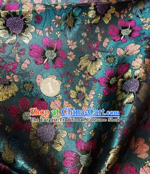 Asian Chinese Dress Peacock Green Satin Classical Flowers Pattern Design Brocade Fabric Traditional Drapery Silk Material