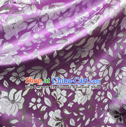 Asian Chinese Cheongsam Purple Satin Classical Flowers Pattern Design Brocade Fabric Traditional Drapery Silk Material