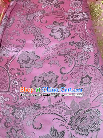 Asian Chinese Cheongsam Pink Satin Classical Peony Pattern Design Brocade Fabric Traditional Drapery Silk Material