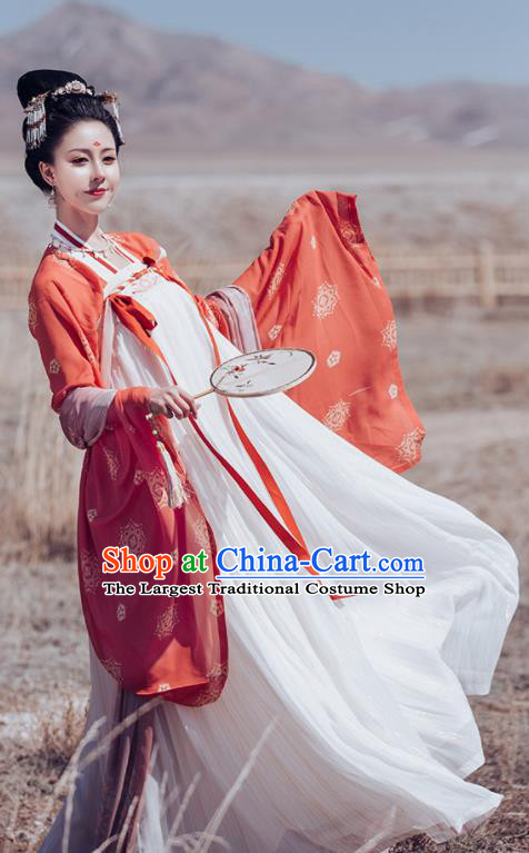 Traditional Chinese Ancient Imperial Consort Embroidered Historical Costume Tang Dynasty Court Hanfu Dress for Women