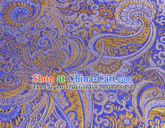 Asian Chinese Fabric Blue Satin Classical Pattern Design Brocade Traditional Drapery Silk Material