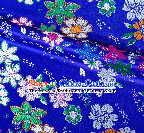 Asian Japanese Kimono Fabric Classical Flowers Pattern Design Royalblue Brocade Traditional Drapery Silk Material