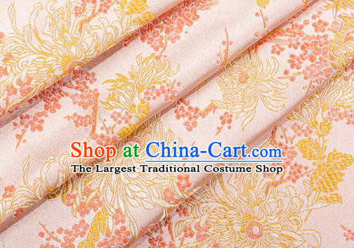 Asian Japanese Kimono Fabric Classical Chrysanthemum Pattern Design Pink Brocade Traditional Drapery Silk Material