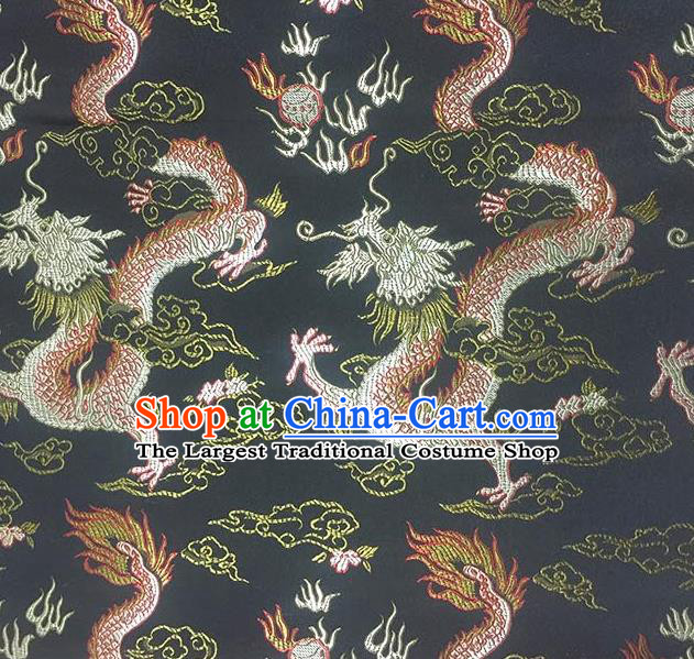 Chinese Classical Fire Dragons Pattern Design Black Satin Fabric Brocade Asian Traditional Drapery Silk Material