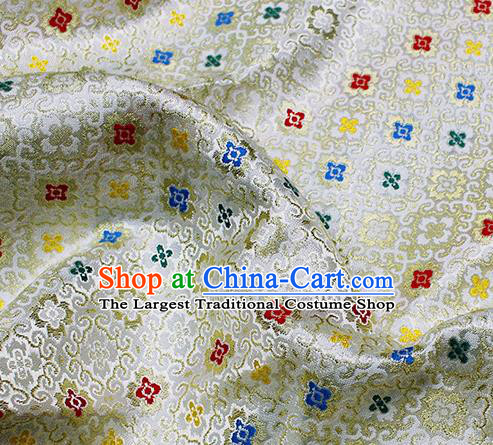 Asian Japanese Kimono Satin Fabric Classical Pattern Design White Brocade Damask Traditional Drapery Silk Material