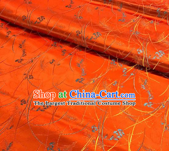 Chinese Tang Suit Orange Brocade Classical Pattern Design Satin Fabric Asian Traditional Drapery Silk Material