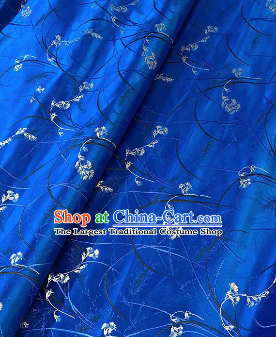Chinese Tang Suit Royalblue Brocade Classical Orchid Pattern Design Satin Fabric Asian Traditional Drapery Silk Material