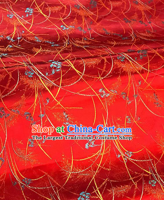 Chinese Tang Suit Red Brocade Classical Orchid Pattern Design Satin Fabric Asian Traditional Drapery Silk Material