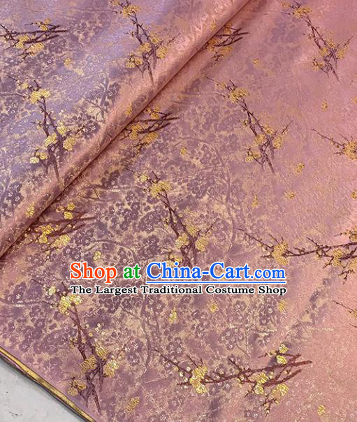 Chinese Tang Suit Pink Brocade Classical Plum Blossom Pattern Design Satin Fabric Asian Traditional Drapery Silk Material