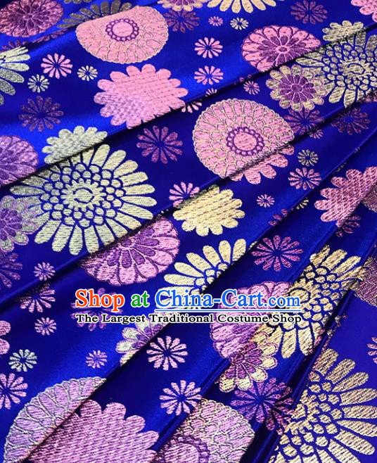 Chinese Tang Suit Royalblue Brocade Classical Sunflowers Pattern Design Satin Fabric Asian Traditional Drapery Silk Material