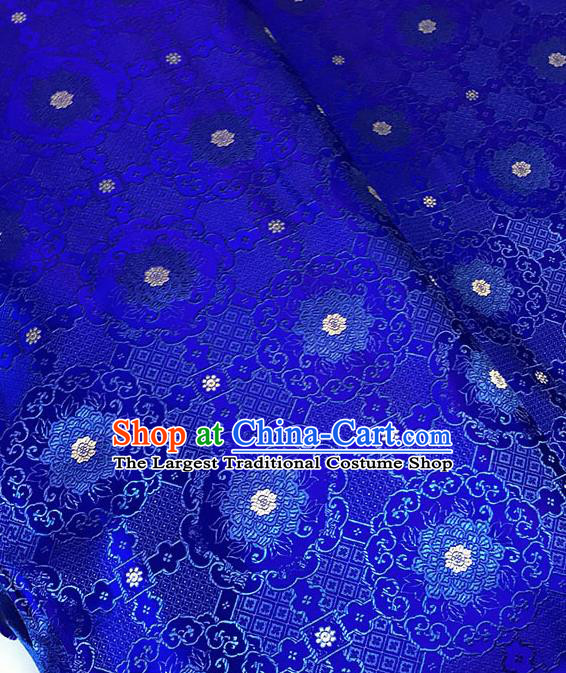 Chinese Tang Suit Royalblue Brocade Classical Buddhism Lotus Pattern Design Satin Fabric Asian Traditional Drapery Silk Material