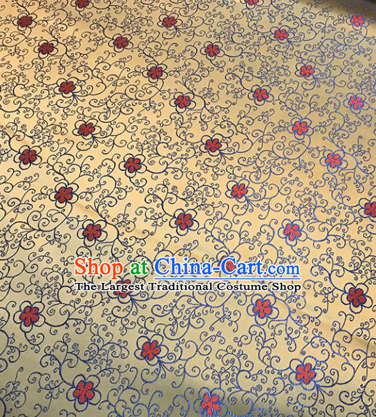 Chinese Hanfu Dress Golden Brocade Classical Flowers Pattern Design Satin Fabric Asian Traditional Drapery Silk Material