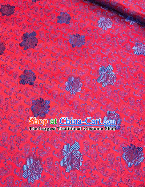 Chinese Hanfu Dress Red Brocade Classical Peony Pattern Design Satin Fabric Asian Traditional Drapery Silk Material