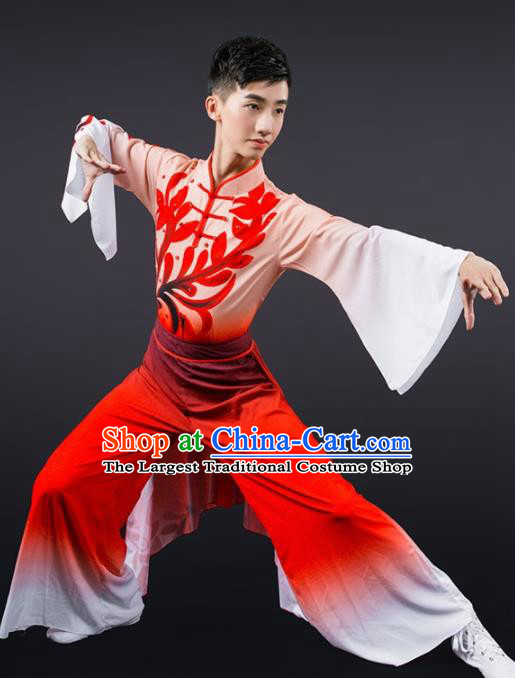 Chinese Traditional National Dance Red Clothing Classical Dance Stage Performance Costume for Men