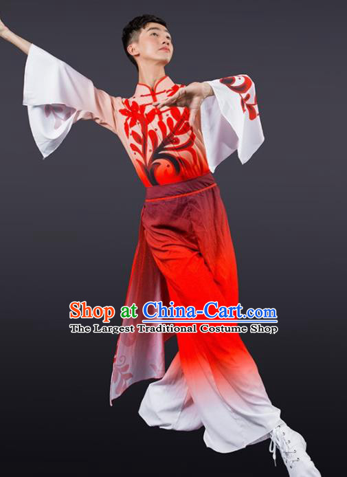 Chinese Traditional National Dance Red Clothing Classical Dance Stage Performance Costume for Men