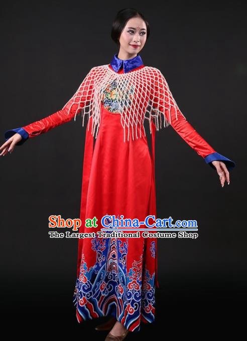 Chinese Traditional Qing Dynasty Palace Lady Red Dress Classical Dance Stage Performance Costume for Women