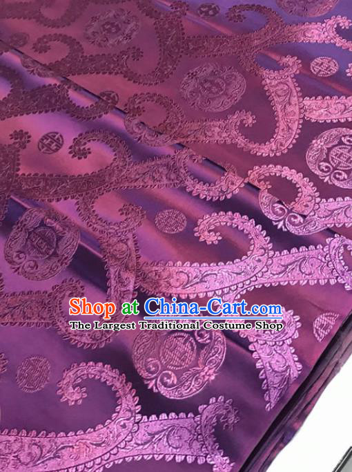Chinese Tang Suit Purple Brocade Classical Twine Pattern Design Satin Fabric Asian Traditional Drapery Silk Material